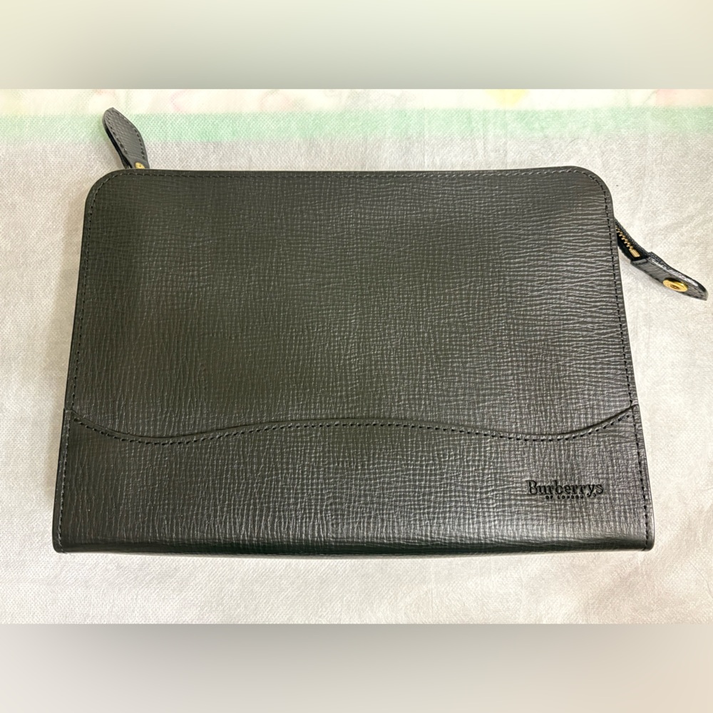 Black Leather Burberrys of London Clutch